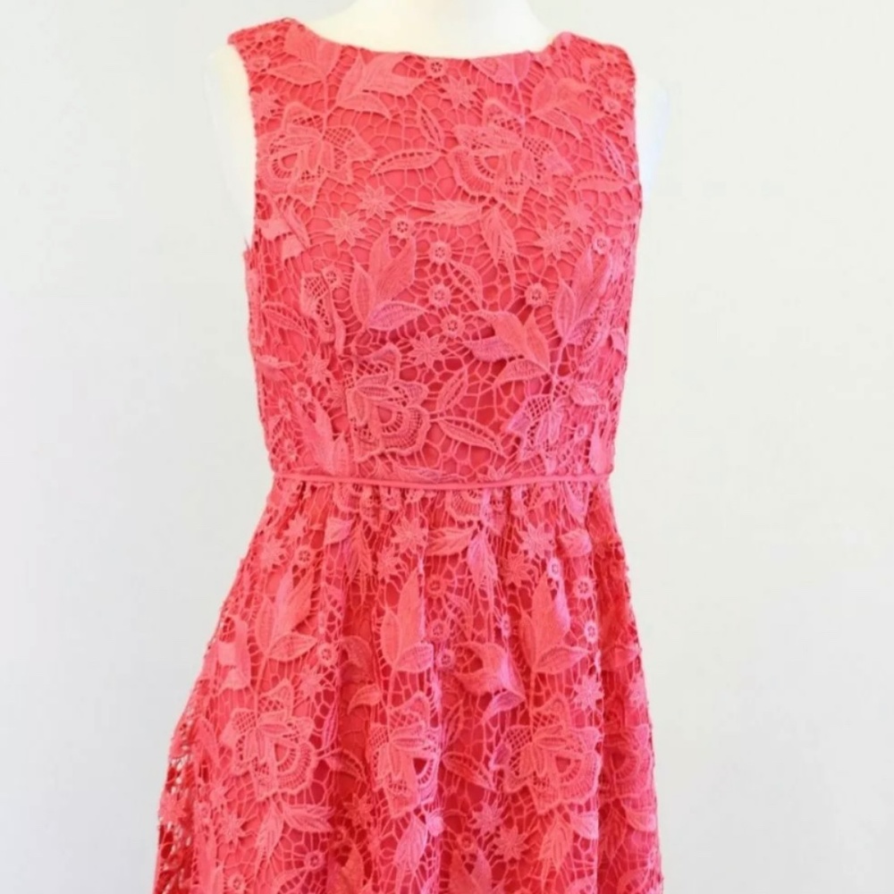 Adrianna Papell Coral Floral Lace Fit and Flare Cocktail Party Dress Size 4
